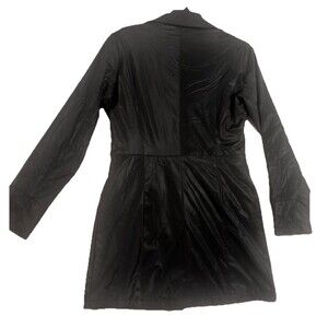 Evolution Black Faux Leather Trench Coat Womens M Belted Long Jacket Goth